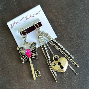 Betsey Johnson Gold Key and Heart Earrings